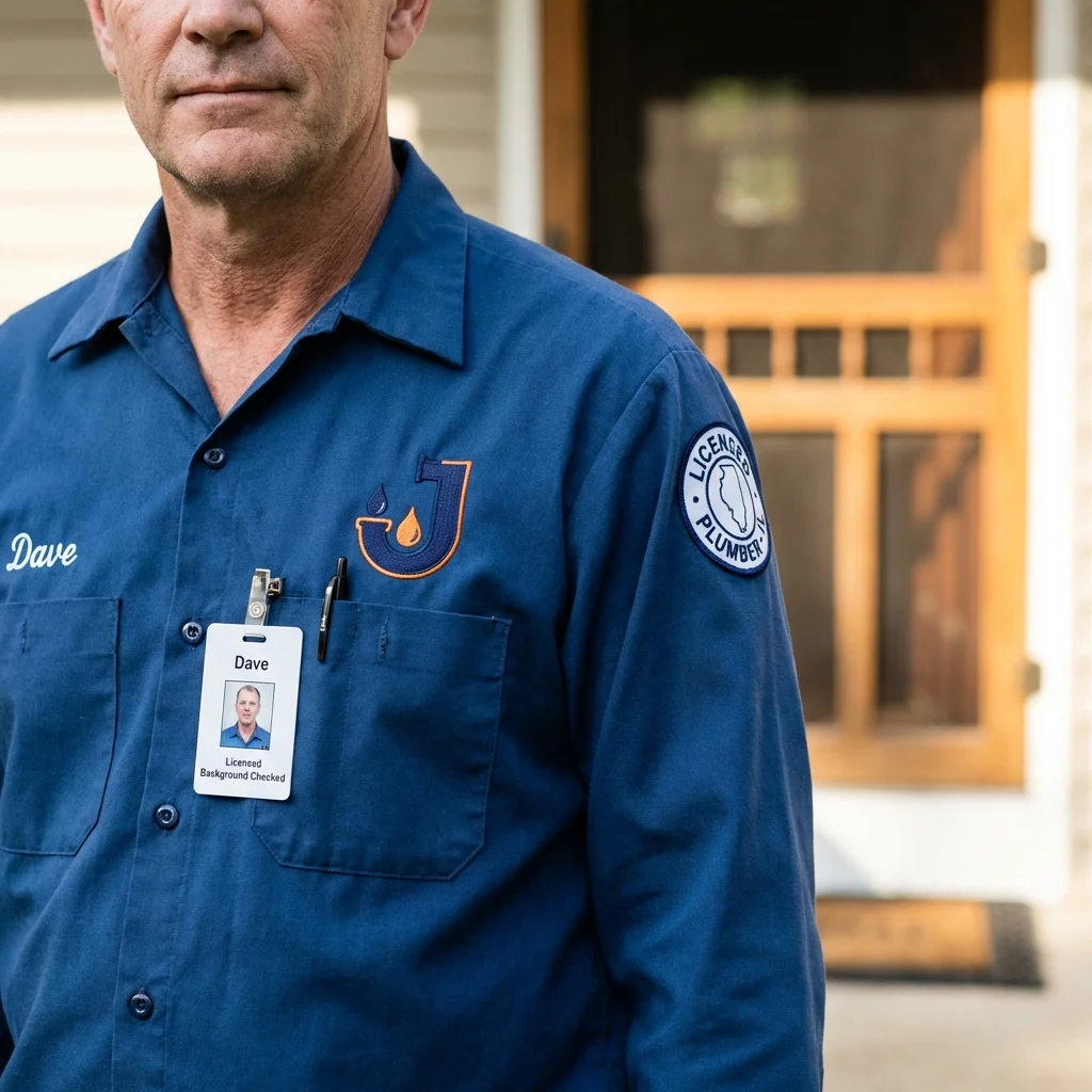 Licensed plumber showing ID badge in Rural Hall, NC