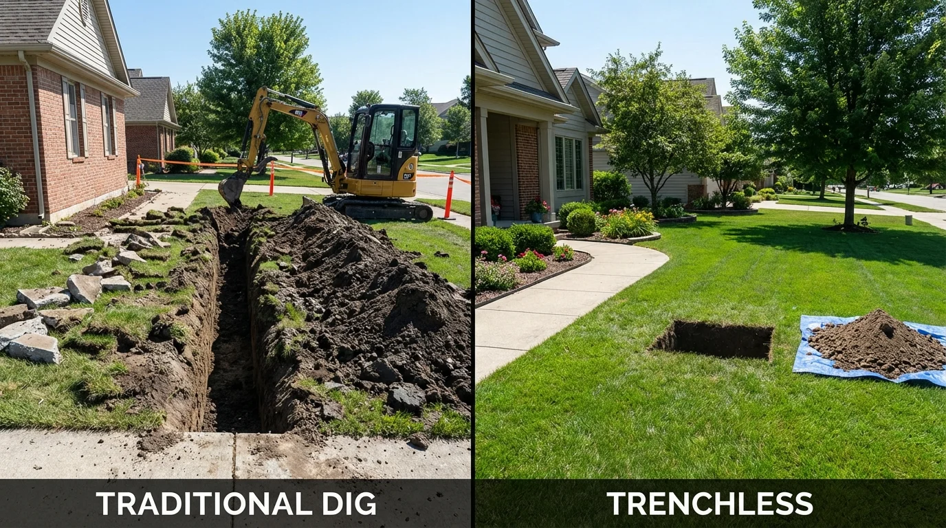 Trenchless sewer repair with minimal yard damage versus traditional excavation in Rural Hall, NC